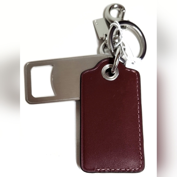 Coach Bottle Opener Key Fob Keychain with Stamp Silver Bright Orange Leather NWT - Picture 13 of 15